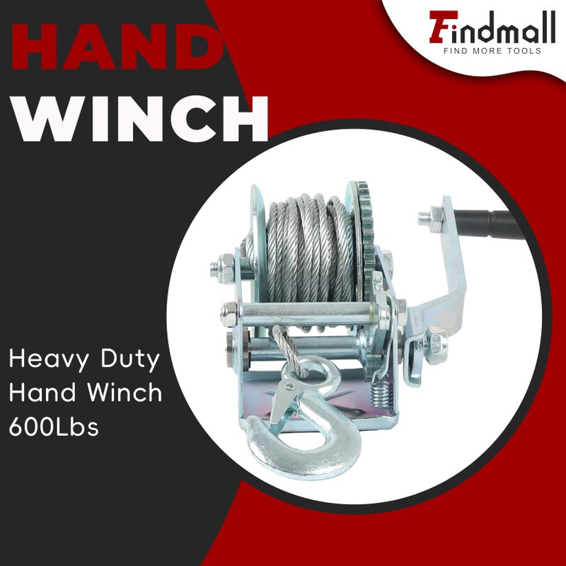 findmall Heavy Duty Hand Winch 600Lbs Hand Crank Strap Gear with 8m Steel Wire Manual Operated Two-Way Ratchet Boat Trailer Marine for Loading Boats Personal Watercraft and Lawn Equipment - Image 2